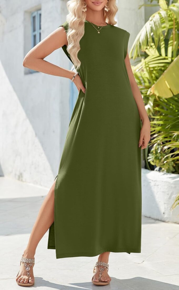 Zeagoo Maxi Dresses for Women 2025 Summer Casual Sleeveless Floral Sundress Long Split Dresses with Pockets Beach Vacation – Bild 4