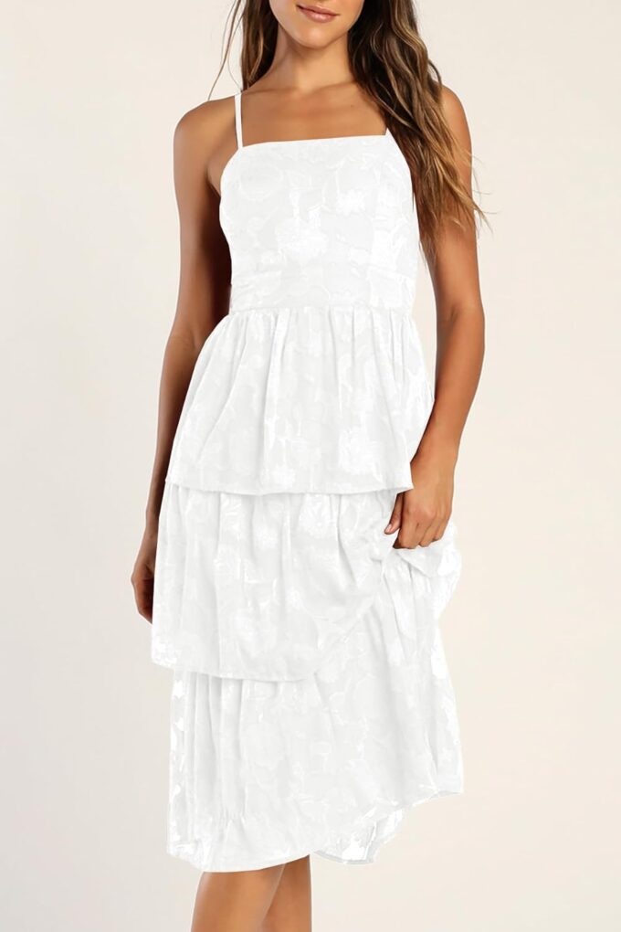 Ferlema Women's 2025 Summer Sleeveless Spaghetti Strap Smocked Tiered Flowy Beach Cocktail Midi Dresses – Bild 2