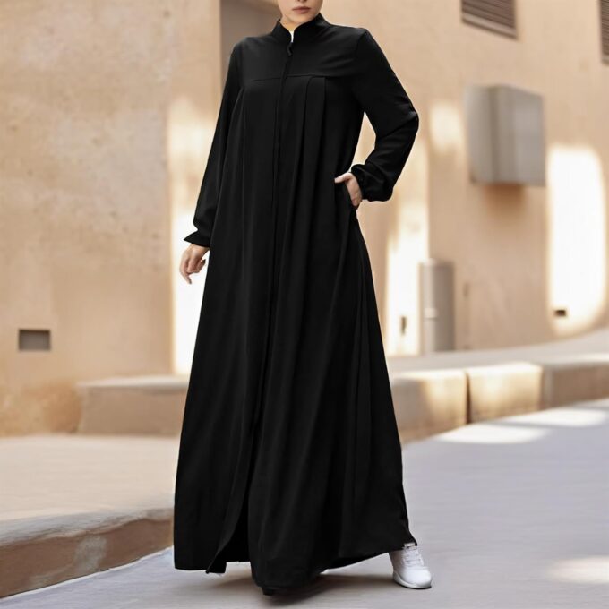 Womens Abaya Muslim Long Sleeve Front Zipper Dress Prayer Islamic Clothes with Pockets – Bild 3
