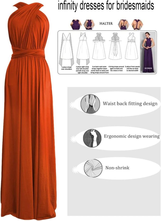TIRAS Women's Convertible Dresses for Bridesmaids Infinity Dress Long Multi-Way Dress Twist Wrap Dress – Bild 2