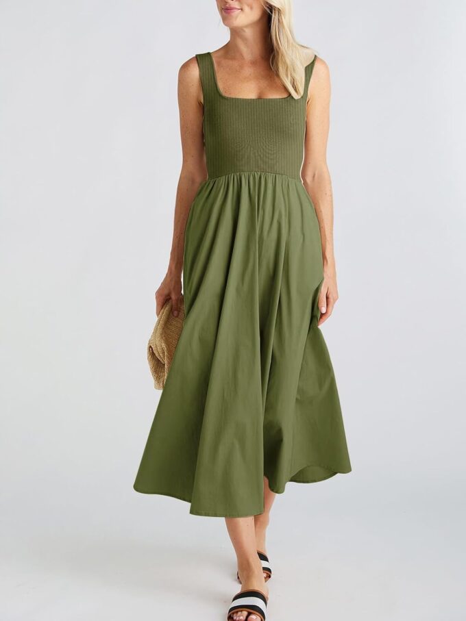 Women's Maxi Dress Summer Sleeveless Swing Sundress Casual Loose Tank Long Dresses with Pockets Army Green S – Bild 2