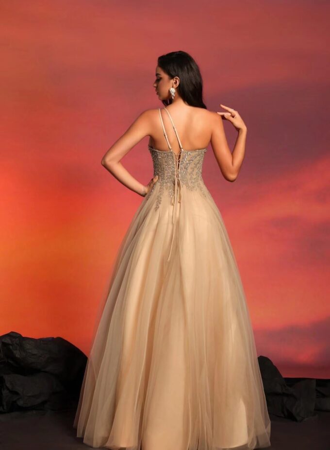 MYDRESS Beading Tulle Prom Dresses 2025 with Pockets Spaghetti Strap Formal Evening Dresses with Slit – Bild 3
