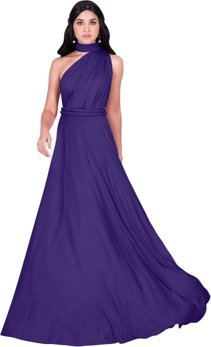 KOH KOH Womens Long Bridesmaid One Shoulder Convertible Wrap Cocktail Maxi Dress – Bild 4