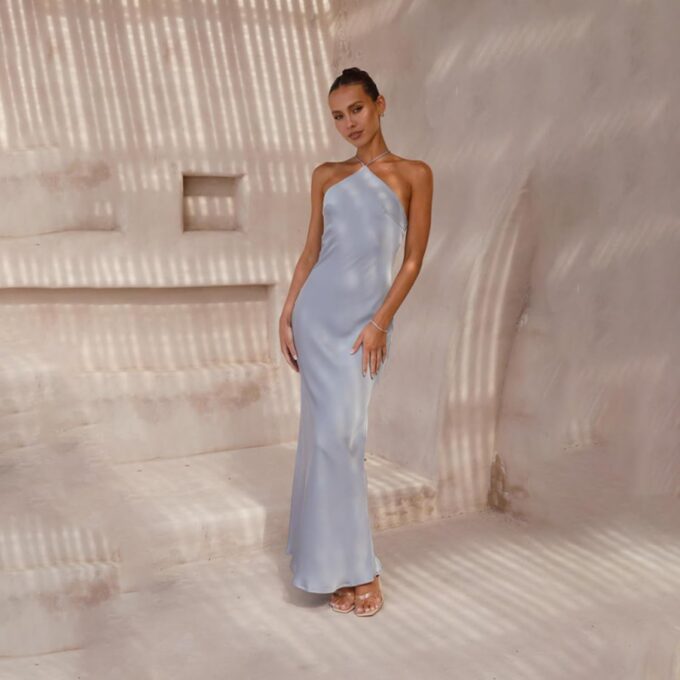 Women's Satin Bodycon Maxi Dress Elegant Formal Spaghetti Strap Backless Cocktail Dresses Wedding Guest – Bild 7