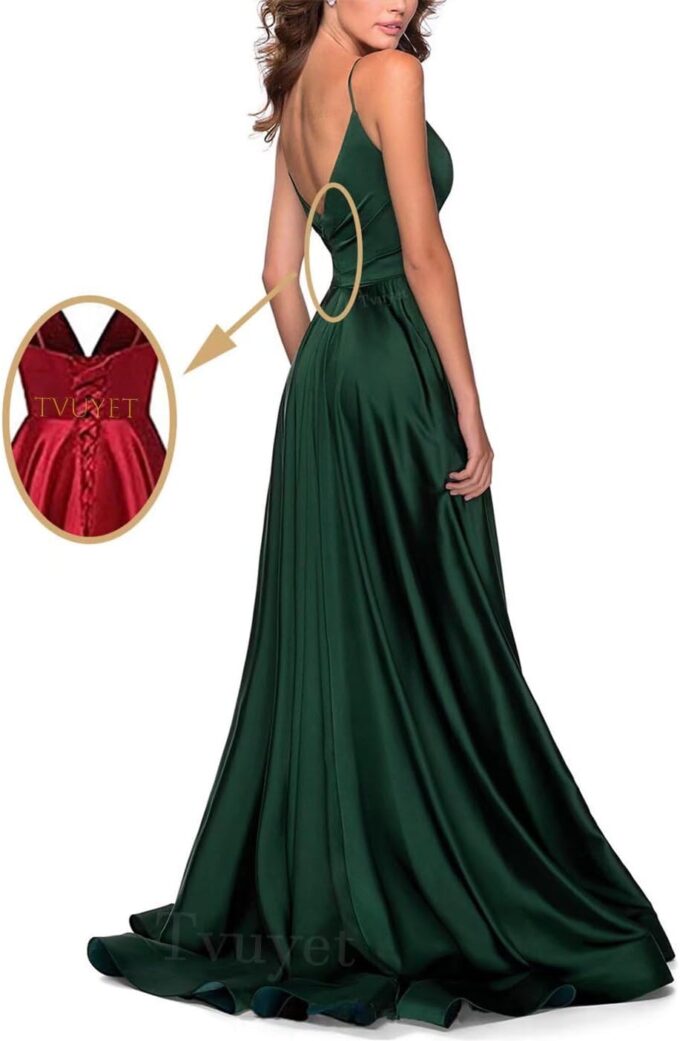 Tvuyet Satin Bridesmaid Dresses with Slit Pleated 2025 A Line Spaghetti Straps Formal Prom Evening Evening Gowns – Bild 2
