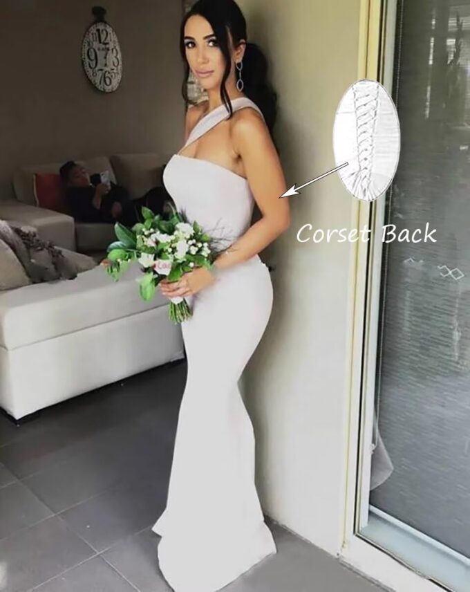 Stretch Spandex Bridesmaid Dresses Long 2025 One Shoulder Formal Dresses for Women Mermaid DR0194 – Bild 4