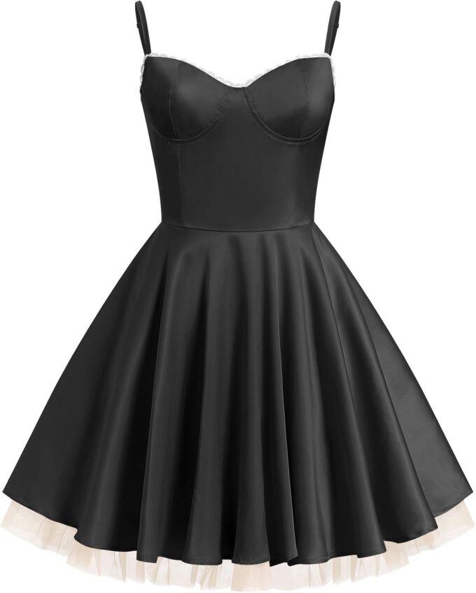 ODIZLI Women's Satin Short Corset Mini Short Dress Sleeveless Sweetheart Neckline Ruffle Party Dress Summer with Pockets – Bild 7