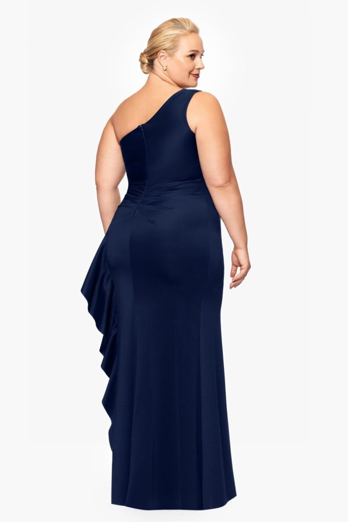 Xscape Women's Plus One Shoulder Ruffle Bodice Floor Length Side Slit Evening Dress – Bild 3