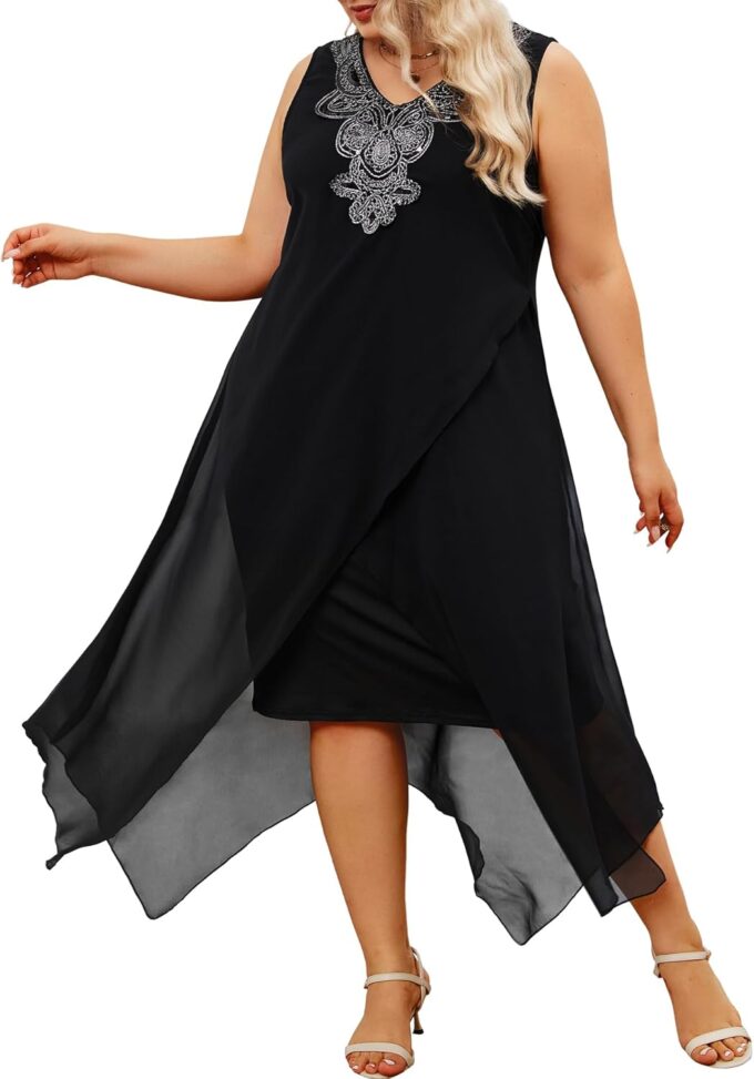 OCSTRADE Womens Plus Size Chiffon Dress Loose Sleeveless Flowy Cocktail Party Midi Dresses – Bild 2