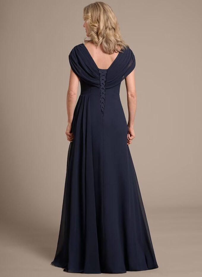 Miao Duo Women's Cap Sleeves Mother of The Bride Dress 2025 Chiffon Long Ruched A Line Formal Dresses YZTS122 – Bild 2