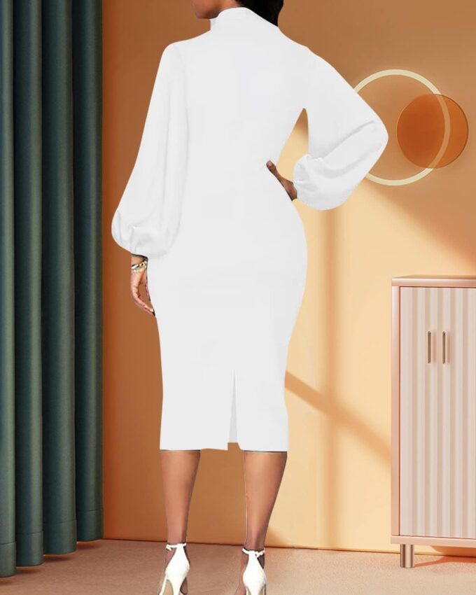 Sexy Long Sleeve Dress for Women Solid Color Bow Knot Turtleneck Formal Gown Midi Casual Church Dresses – Bild 6