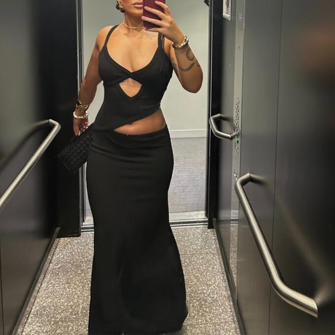 Women Sexy Maxi Dress Cut Out V Neck Spaghetti Straps Bodycon Long Dress Summer Party Cocktail Wear – Bild 6