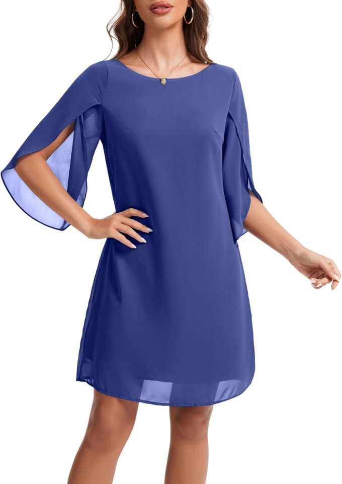 Chiffon Dresses for Women Wedding Guest Elegant Classy Navy Cocktail Dress S – Bild 2