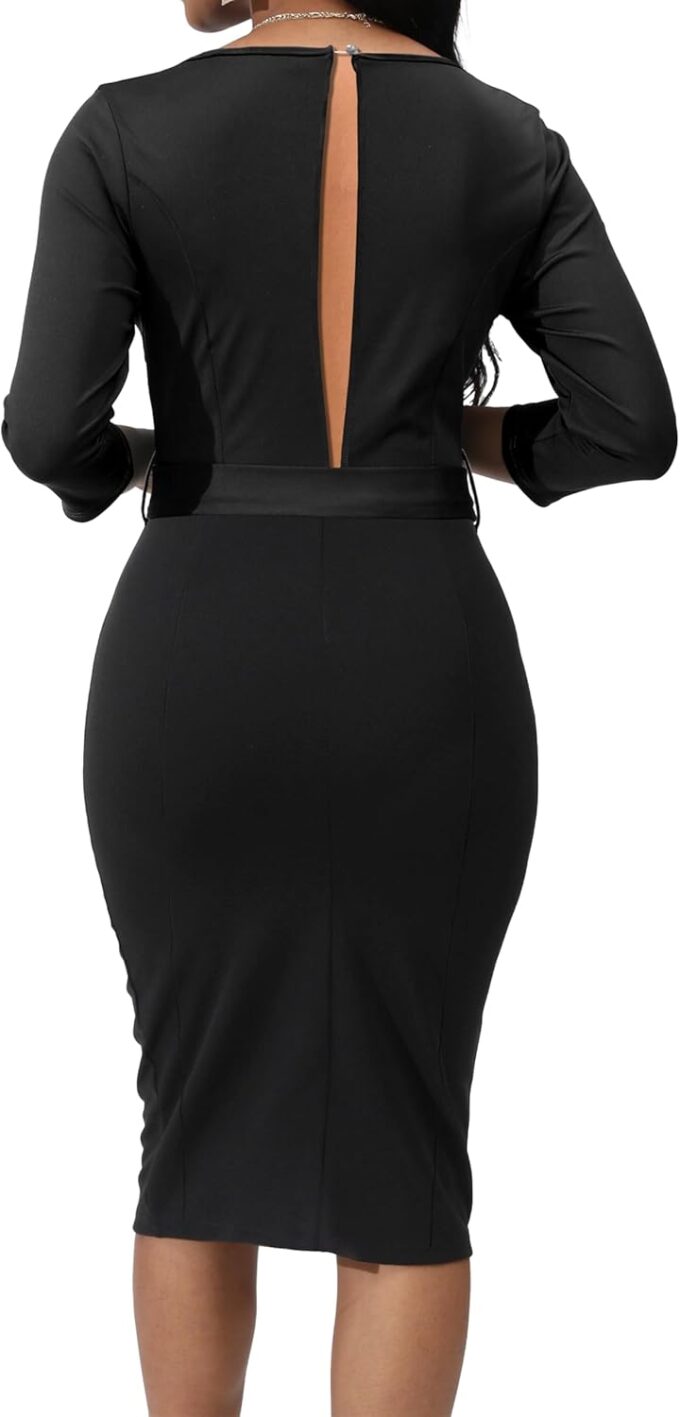 Women's Dress Work Business Bodycon Dress 3/4 Lantern Sleeves Round Neck Pencil Dresses – Bild 3