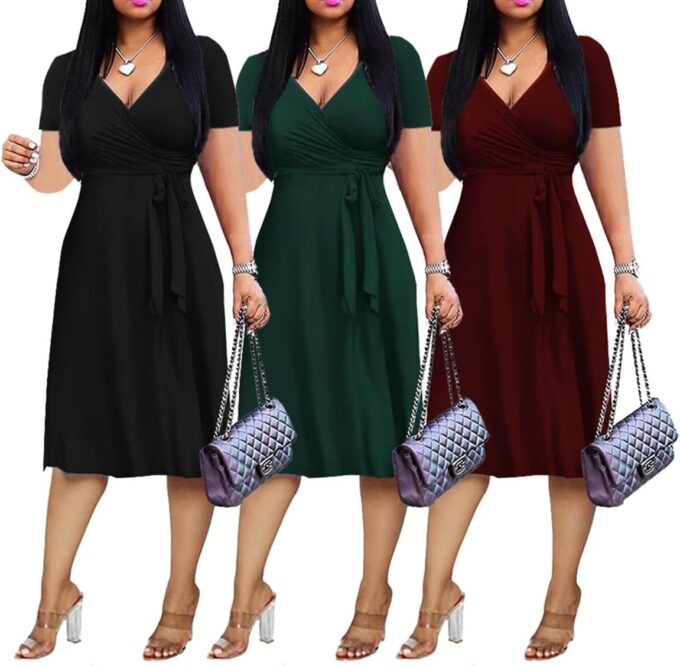 XFT Women's Sexy Casual Deep V-Neck Dress Large Geometric Print Short Sleeve Party Wrap Dress – Bild 6
