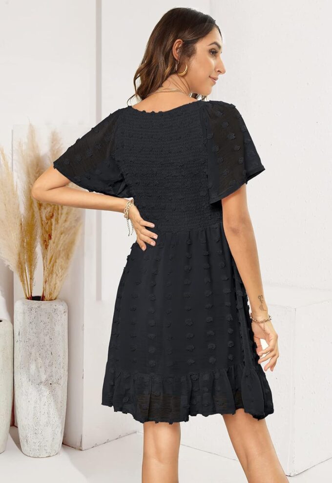 Annebouti Womens 2025 Spring Summer Mini Smocked Swiss Dot Dresses Short Sleeve Babydoll Casual Dress – Bild 4