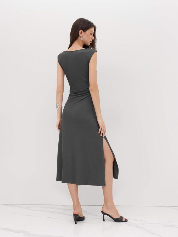 CIDER Womens Summer Dresses Sleeveless Semi Formal Midi Dress Boat Neck Ruched A Line Split Elegant Dress – Bild 5