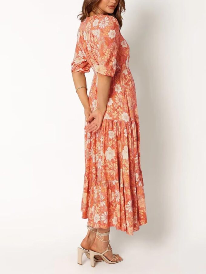 Women's Floral Print Maxi Long Dresses Deep V Neck Summer Beach Dress Half Sleeve A Line Flowy Dresses – Bild 3