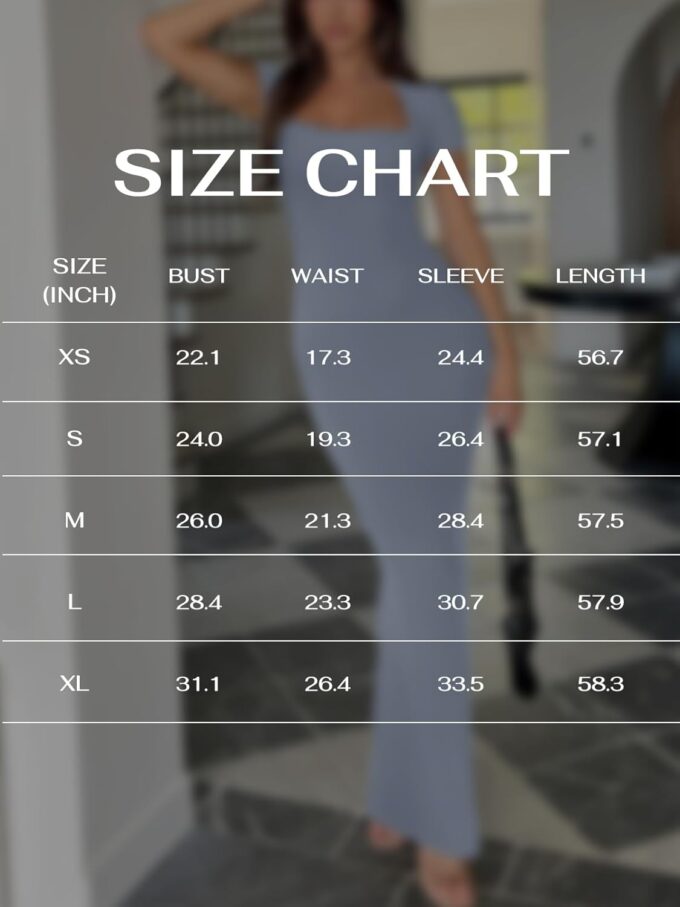 REORIA Womens Summer Square Neck Short Sleeve Long Dress Formal Wedding Guest Elegant Ribbed Bodycon Maxi Dresses – Bild 6