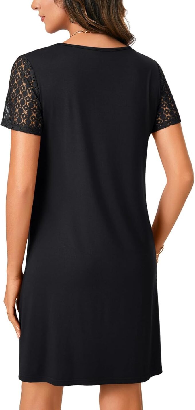 Rooscier Women's Lace Cutout Short Sleeves V Neck Straight Fit Casual Mini Dress – Bild 5