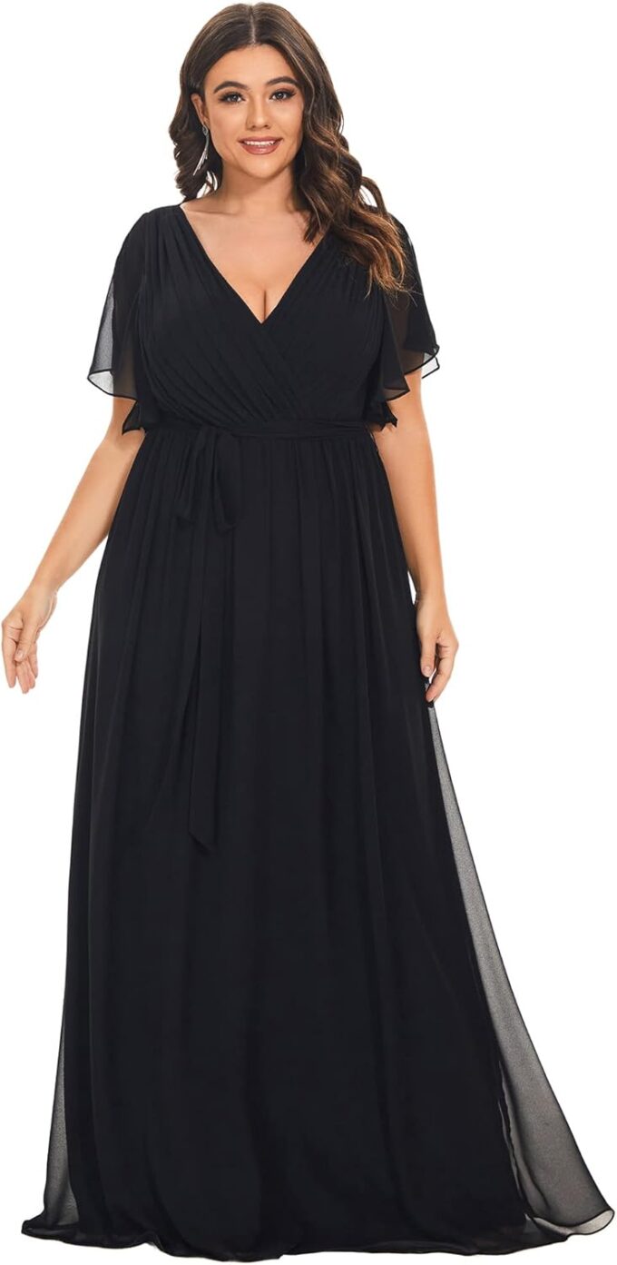 Ever-Pretty Plus Women's Plus Size Chiffon A-Line Deep V-Neck Elastic Sash Waist Floor Length Formal Bridesmaid Dress – Bild 4