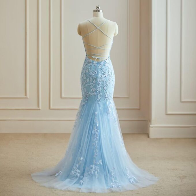 Mermaid Prom Dresses 2025 Spaghetti Straps Evening Gowns Lace Applique Floral Formal Dresses for Women – Bild 2