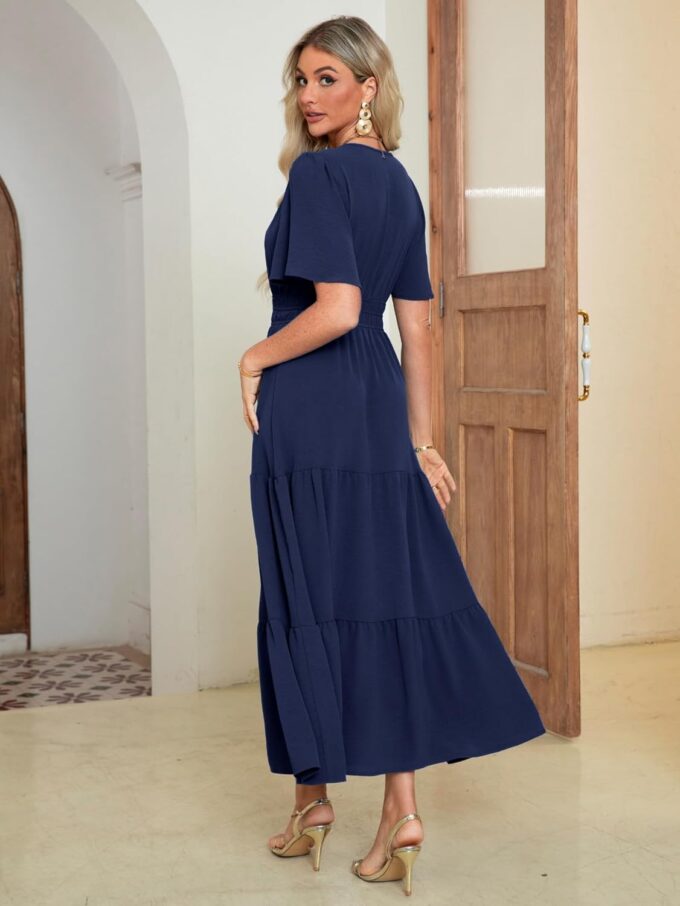Amegoya Women's Summer Boho Maxi Dresses Casual V Neck Short Sleeve A-line Empire Waist Long Flowy Beach Dress – Bild 5