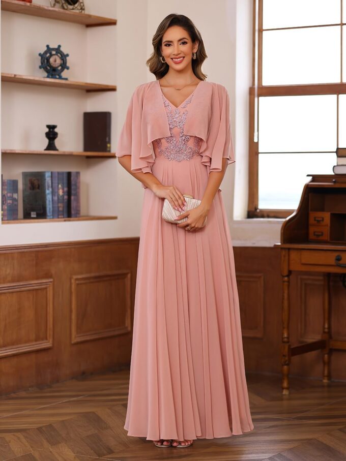 Clothfun Chiffon Mother of The Bride Dress 2025 Lace Applique Long Formal Party Dress with Jacket CY147 – Bild 2