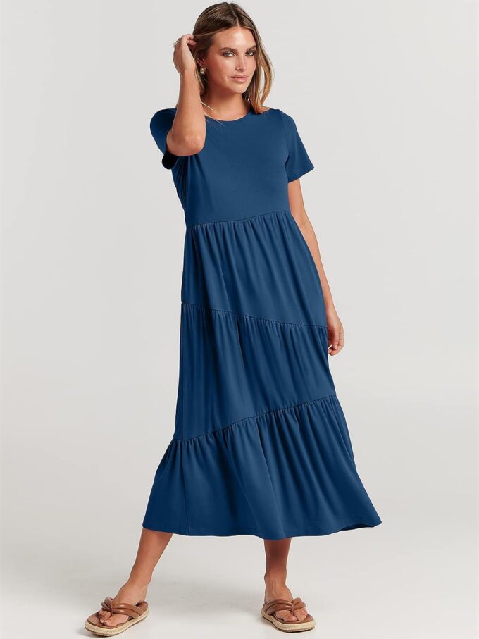 ANRABESS Women Summer Maxi Dress Short Sleeve Swing Casual Asymmetric Tiered Vacation Long Beach Sundress Outfits – Bild 4