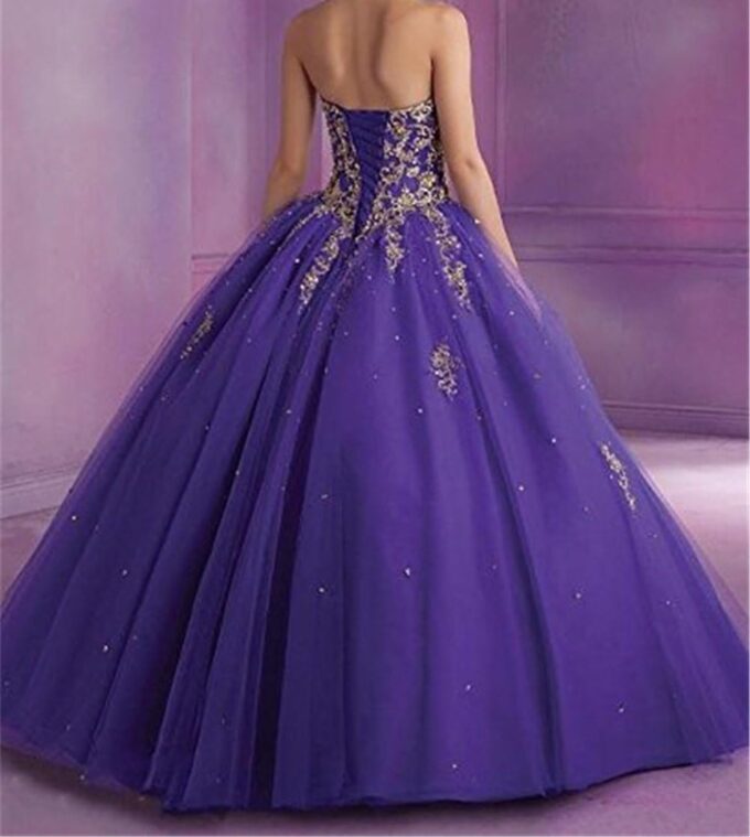 QXMYOO Ball Gown Sweet 16 Dress Quinceanera Formal Long Prom Dresses with Gold Applique – Bild 3