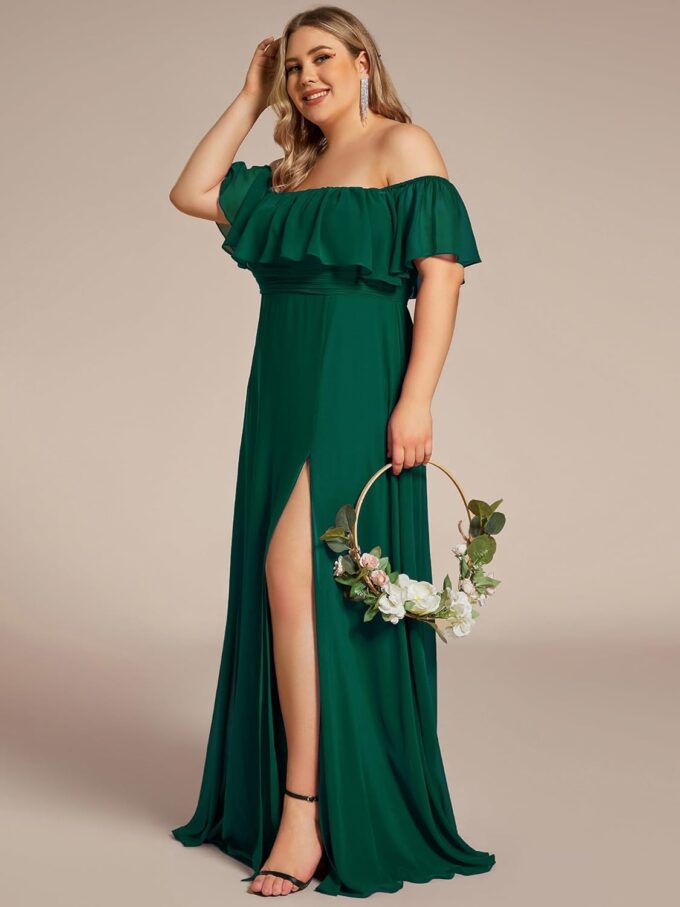 Ever-Pretty Women's Off Shoulder Short Sleeves Empire Waist Side Split Chiffon Flowy Plus Size Summer Bridesmaid Dresses – Bild 4