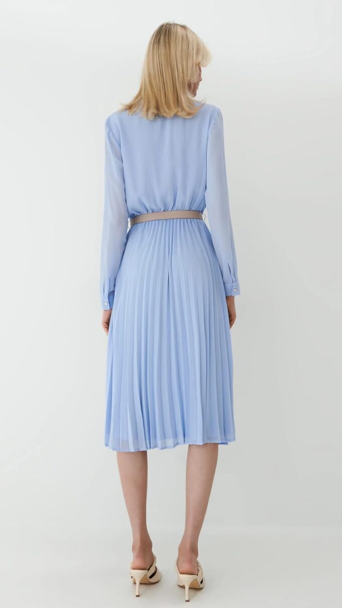 Business Casual Shirt Dress for Women Long Sleeves Pleated Midi Dresses with Belt – Bild 3
