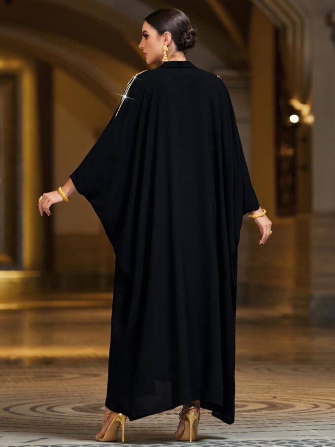 Handmade Beaded Black Kaftan Abaya Dress, Bat Sleeve, NO INNER, Loose Fit Robe for Party, Evening Gathering – Bild 5