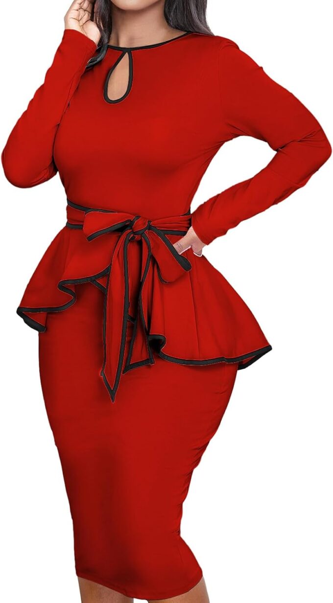 MOJICK Dresses for Women Bodycon Pencil Peplum Vintage Dress Cocktail Party Dresses for Women 2024 – Bild 5