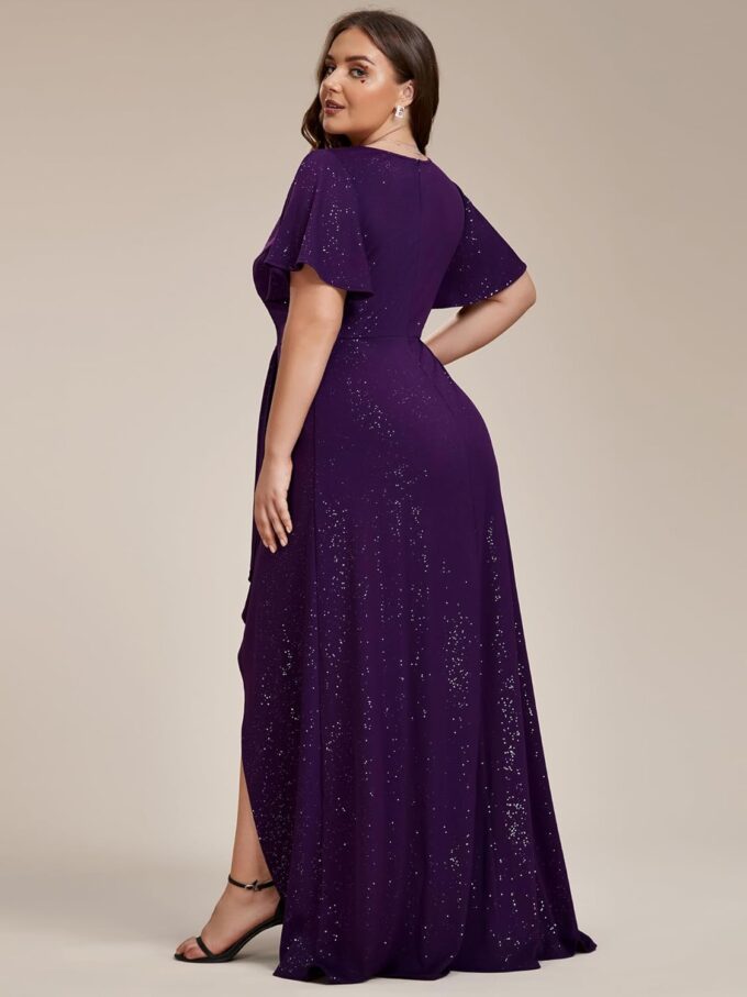 Ever-Pretty Women's Glitter Stretchy V Neck A-line High Low Plus Size Formal Dresses with Ruffles Sleeves 01738-PH – Bild 2