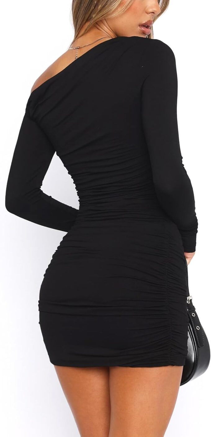 Long Sleeve Bodycon Off The Shoulder Dresses for Women Casual Fall Going Out Club Party Short Mini Dress Cute Ruched – Bild 7