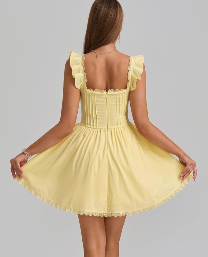 GLNEGE Women's Graduation Summer Mini Corset Dress Square Neck Short Ruffle Sleeve A Line Cute Trendy Party Dresses 2025 – Bild 3