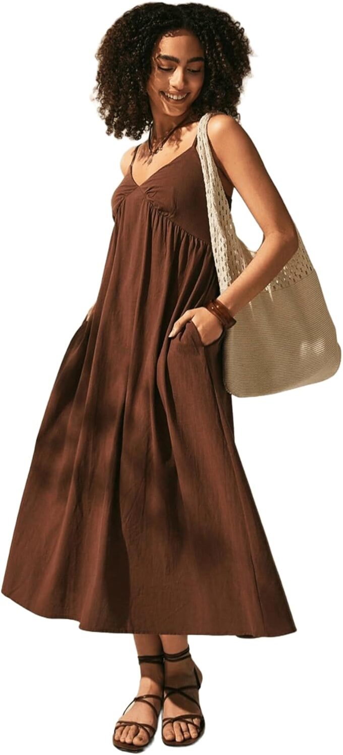 SKAYS Women's Maxi Long Dresses Summer Spaghetti Strap Flowy Sleeveless A-Line Beach Vacation Sundress with Pockets