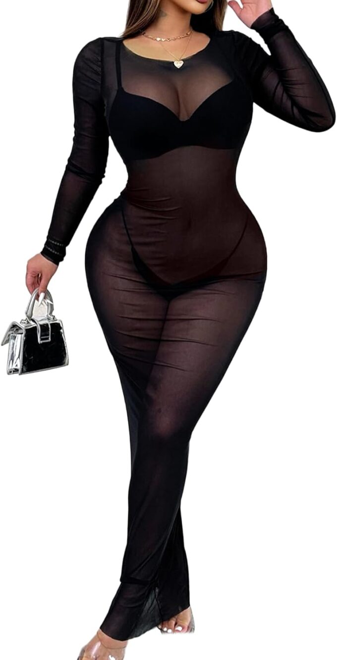 Transparent Dress Sheer Dresses for Women Sexy Sheer Mesh Dress Bodycon Dress Mesh Long Dress – Bild 3