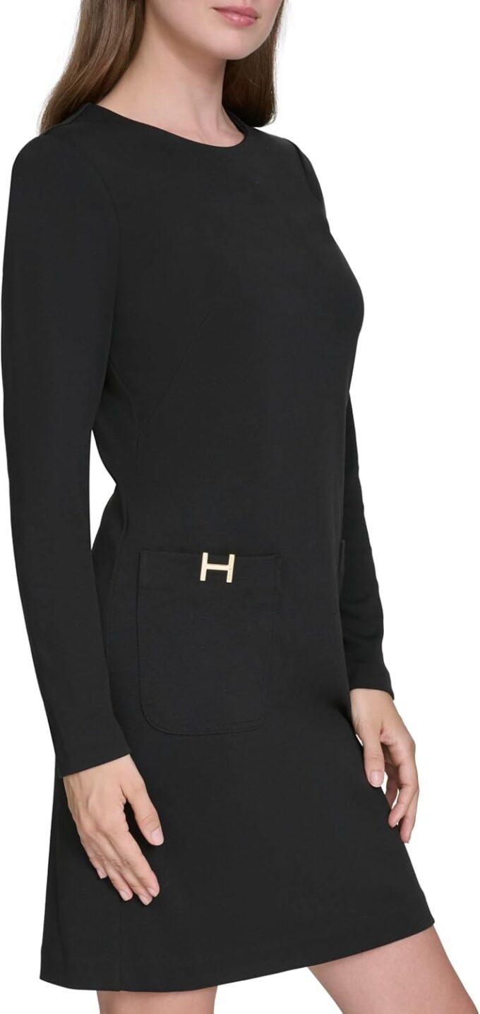 Halston Damen Long Sleeve Scoop Neck Wear to Work Dress Kleid – Bild 3