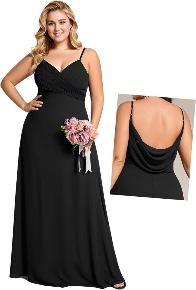 Ever-Pretty Women's Summer Chiffon Pleated Plus Size Bridesmaid Dresses Sleeveless Formal Gown with Spaghetti Straps