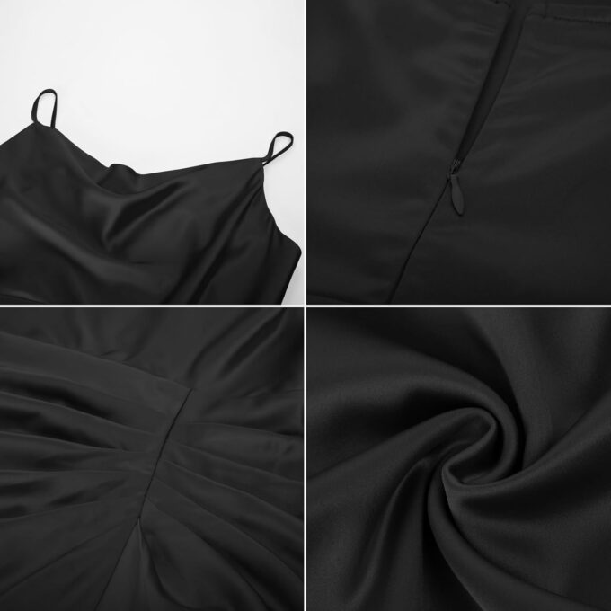KIMCURVY Women's Plus Size Satin Dress Ruched Spaghetti Strap Cowl Neck Midi Party Cami Dress for Cocktail Party – Bild 5