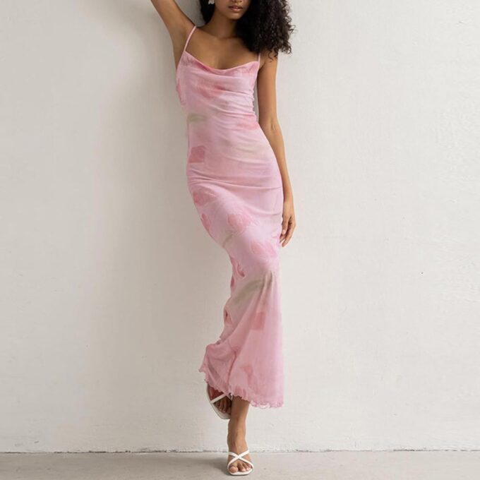 Women's 2025 Summer Dresses Floral Bodycon Maxi Dress Spaghetti Strap Backless Cocktail Party Long Dresses – Bild 4