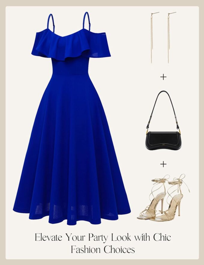 Bbonlinedress Womens Off Shoulder Summer Wedding Guest Dress Formal Cocktail Prom Graduation Homecoming A-line Midi Dress – Bild 3