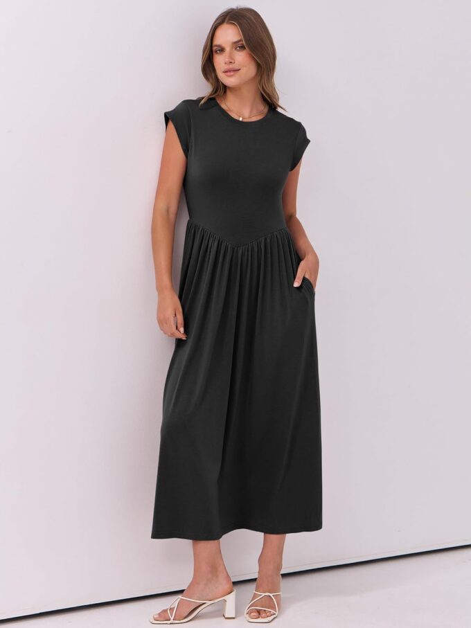 ANRABESS Women Cap Sleeve Maxi Dress Summer Dressy Casual Elegant Fit Flare High Waist Flowy Aline Long Beach Sundress – Bild 6