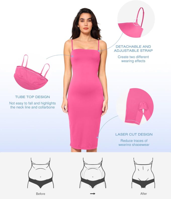 Popilush Maxi Womens Shapewear Dress Long Dresses Built-in Bra Slip with Adjustable Straps Bodycon Tube – Bild 4