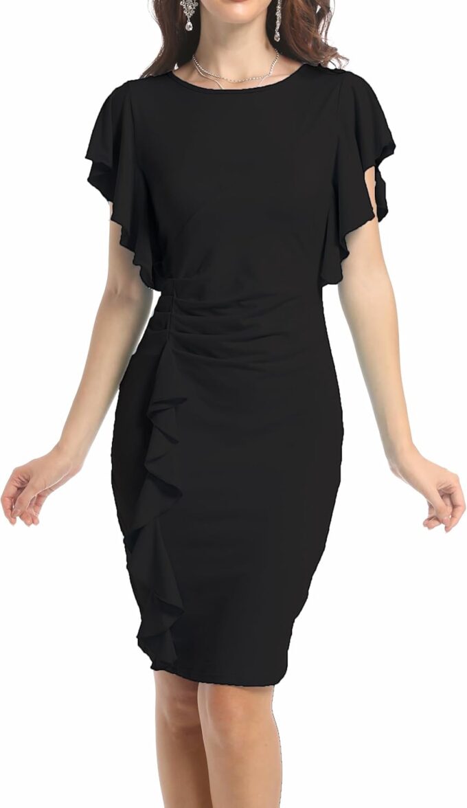 PINTORESCO Damenmode Kirche Rüschenärmel gerüscht Vintage Arbeit Midi Bleistiftkleid