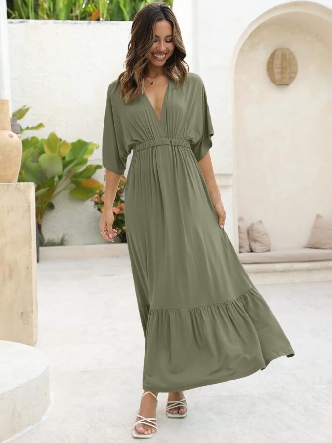 DEEP SELF Women’s Summer V Neck Batwing Short Sleeve Maxi Dress Casual Loose High Waist Flowy Long Beach Dress – Bild 6