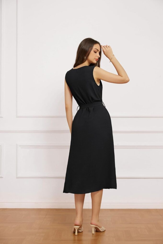 GRACE KARIN Women Casual Summer Dress 2025 Business Work Belted Sleeveless Button Down Shirt Midi Dresses with Pockets – Bild 4