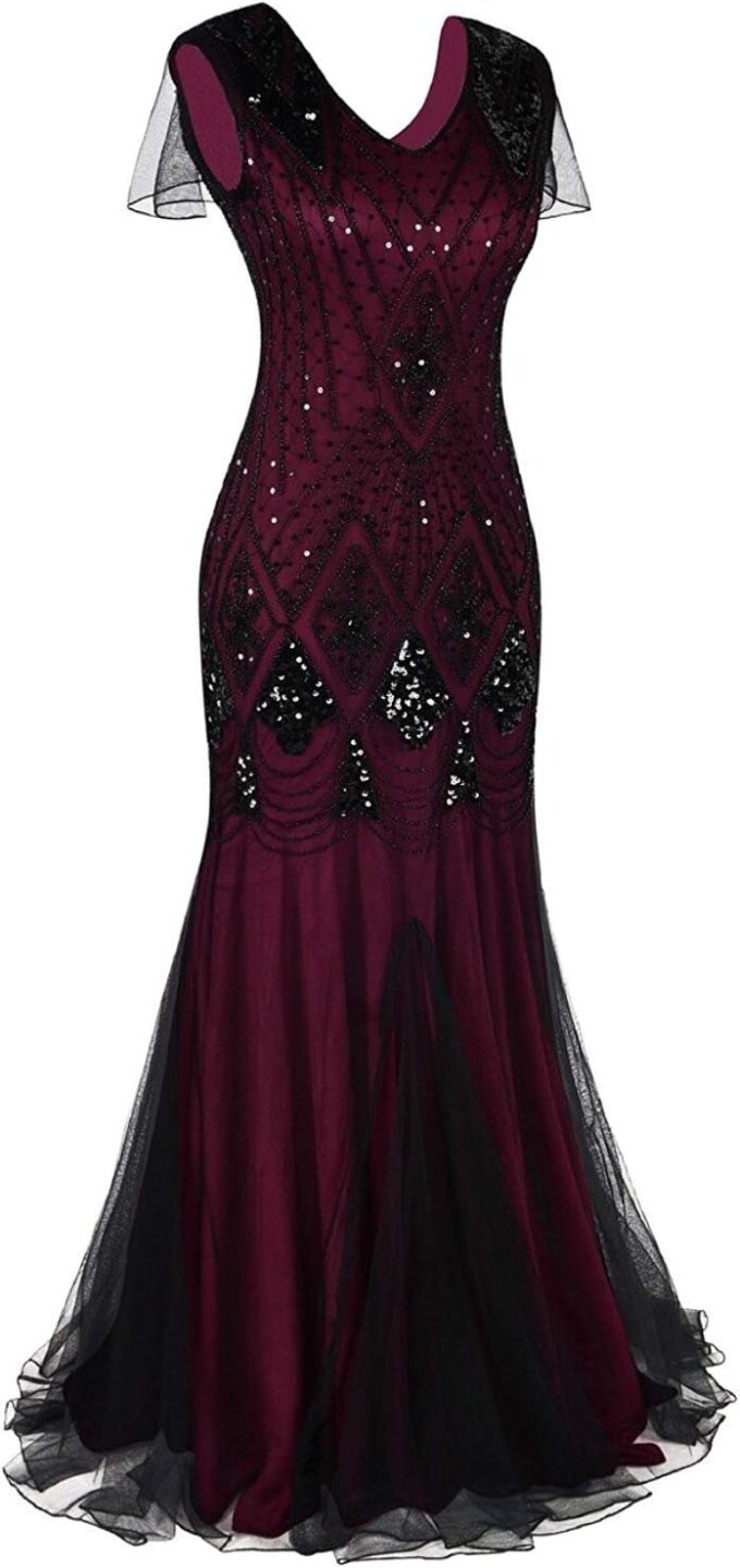 Women Evening Dress 1920s Flapper Cocktail Mermaid Plus Size Formal Gown with Long Gloves – Bild 2